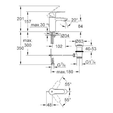 GROHE Смеситель для умывальника однорычажный Eurostyle Cosmopolitan (3355220E)