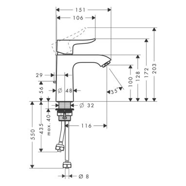 HANSGROHE Смеситель для умывальника однорычажный Metris (31074000)