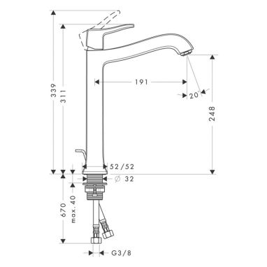 HANSGROHE Смеситель для умывальника однорычажный Metris Classic (31078000)
