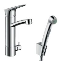 HANSGROHE Смеситель для умывальника однорычажный с гигиеническим душем и дополнительным краном Talis S (31515000)