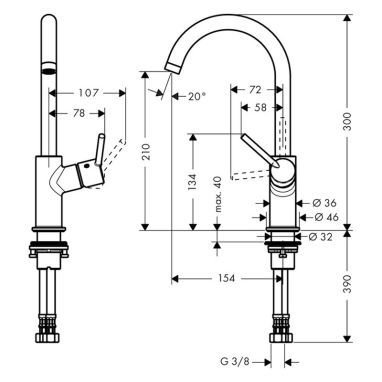 HANSGROHE Смеситель для умывальника однорычажный Talis S (32080000)