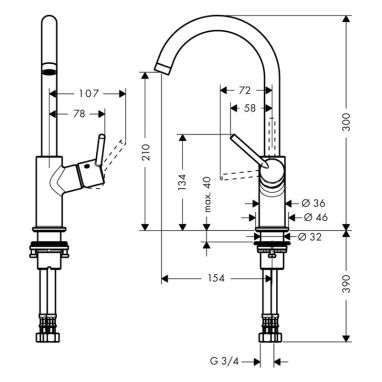 HANSGROHE Смеситель для умывальника однорычажный Talis S (32082000)