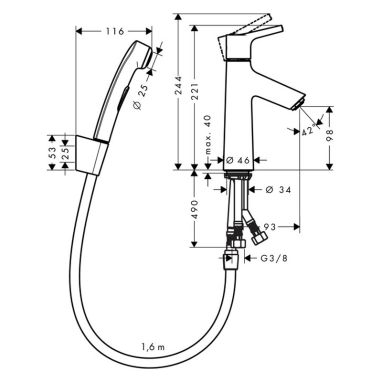 HANSGROHE Смеситель для умывальника однорычажный с гигиеническим душем Talis S (72290000)