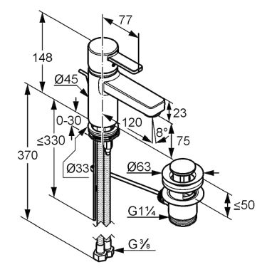 KLUDI Смеситель для умывальника однорычажный Zenta XL (382600575W)