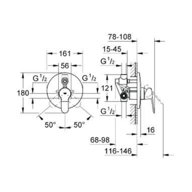 GROHE Смеситель для ванны однорычажный скрытого монтажа Bau Edge (29079000)
