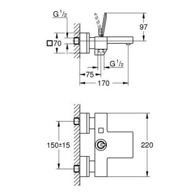 GROHE Смеситель для ванны однорычажный Eurocube Joy (23666000)