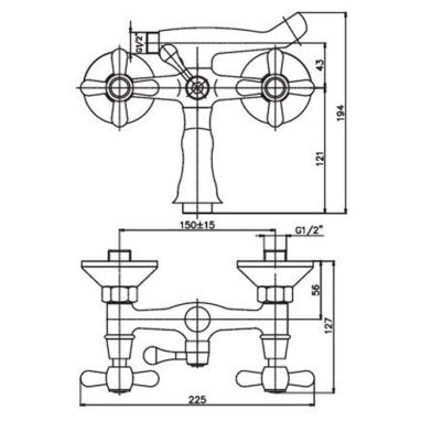 HAIBA Смеситель для ванны двухвентильный Dominox 142 Satin (HB0066)