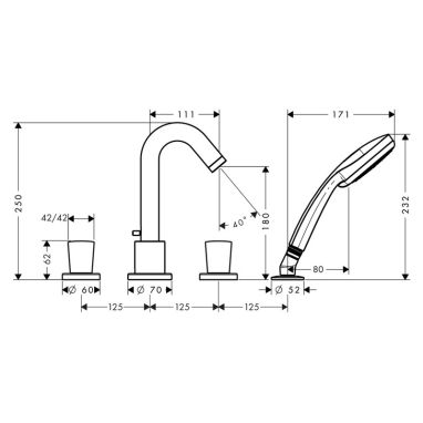 HANSGROHE Внешняя часть смесителя двухвентильного для ванны Logis (71314000)