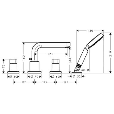 HANSGROHE Внешняя часть смесителя двухвентильного для ванны Metris S (31443000)