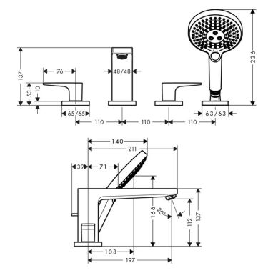 HANSGROHE Внешняя часть смесителя двухвентильного для ванны Metropol (74553000)