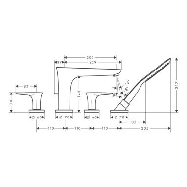 HANSGROHE Внешняя часть смесителя двухвентильного для ванны PuraVida (15446400)