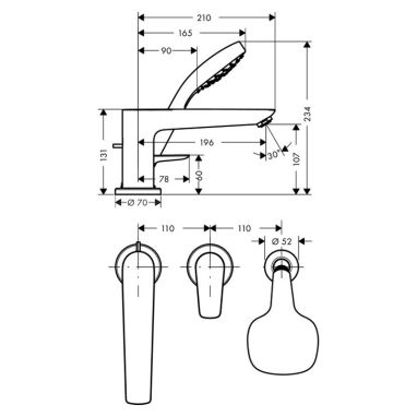 HANSGROHE Внешняя часть смесителя однорычажного для ванны Talis E (71731000)