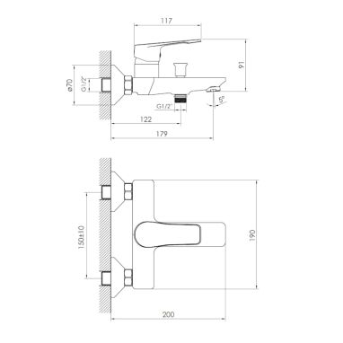 IMPRESE Смеситель для ванны однорычажный VITE хром (f03207401AA)
