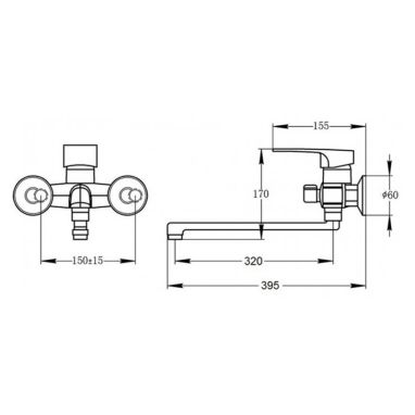 KRONER Смеситель для ванны однорычажный KRM Zenda-W070 (CV022959)