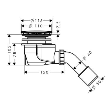 HANSGROHE Сифон для душевого поддона 1 1/2" x 50 с переходной трубкой 45° 40/50 Staro (60056000)