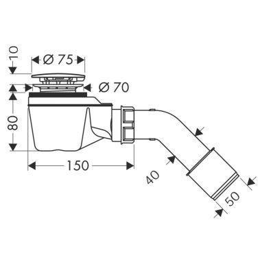 HANSGROHE Сифон для душевого поддона 1 1/2" x 50 с переходной трубкой 45° 40/50 Staro (60060000)