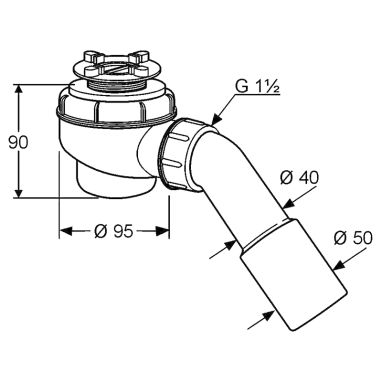 KLUDI Сифон для душевого поддона 1 1/2" x 50 с переходной трубкой 45° 40/50 Tasso 50 (2152000-00)