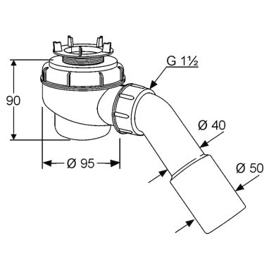 KLUDI Сифон для душевого поддона 1 1/2" x 50 с переходной трубкой 45° 40/50 Tasso Plus (2162000-00)