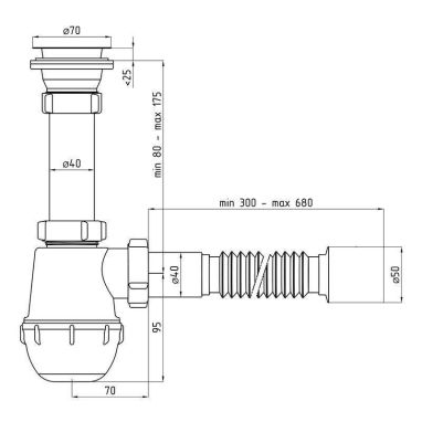 АНИ Пласт Сифон для кухонной мойки 1 1/2" x 40 с гибкой трубкой 40/50 (A0110)