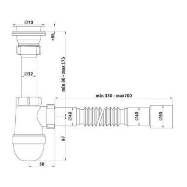 АНИ Пласт Сифон для умывальника 1 1/2" x 40 с гибкой трубкой 40/40/50 (C0115EU)