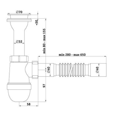 АНИ Пласт Сифон для умывальника 1 1/2" x 40 с гибкой трубкой 40/40 (C0505)