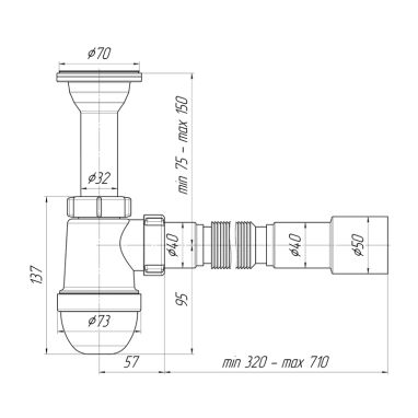 АНИ Пласт Сифон для умывальника 1 1/2" x 40 с гибкой трубкой 40/50 (C0515)