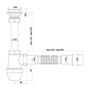АНИ Пласт Сифон для умывальника 1 1/4" x 40 с гибкой трубкой 40/40/50 (C1015EU)