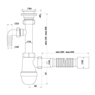 АНИ Пласт Сифон для умывальника 1 1/4" x 40 с отводом для стиральной машины и гибкой трубкой 40/50 (C1310)