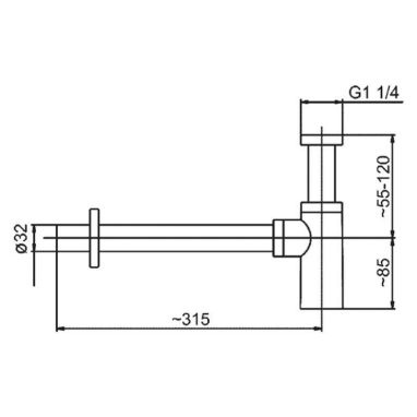 ARMATURA Сифон для умывальника металлический хромированный Цилиндр 1 1/4" x 32 (600-003-00)