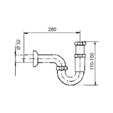 ARMATURA Сифон для умывальника металлический хромированный U-типа 1 1/4" x 32 (604-454-00)