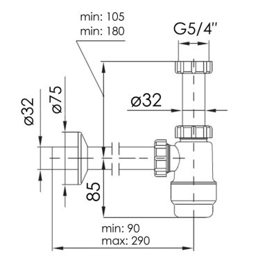 IMPRESE Сифон для умывальника 1 1/4" x Ø 32 мм (SWW290180032)