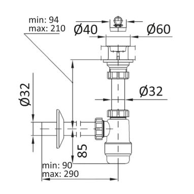 IMPRESE Сифон для умывальника с пробкой 1 1/4" x Ø 32 мм (SWD290180032)