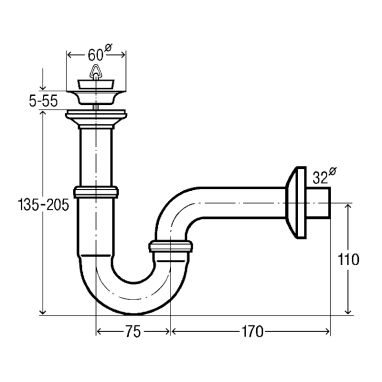 VIEGA Сифон трубный с универсальным выпуском 1 1/4" 1 1/4" 60 (111298)