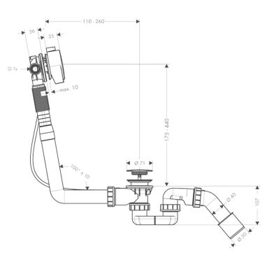 HANSGROHE Сифон для ванны с переливом 1 1/2" x 40/50 Exafill S (58113000)