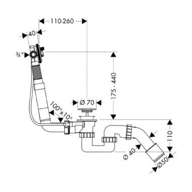 HANSGROHE Сифон для ванны с переливом 1 1/2" x 40/50 Exafill S (58115180)