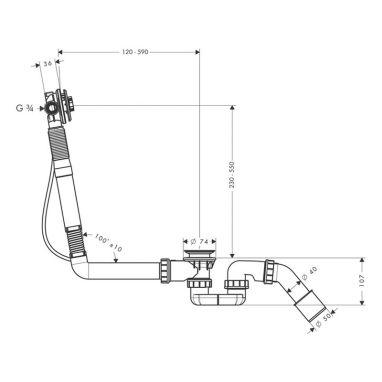 HANSGROHE Сифон для ванны с переливом 1 1/2" x 40/50 Exafill S (58116180)