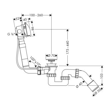 HANSGROHE Сифон для ванны с переливом 1 1/2" x 40/50 Exafill (58123000)