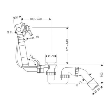 HANSGROHE Сифон для ванны с переливом 1 1/2" x 40/50 Exafill (58125180)
