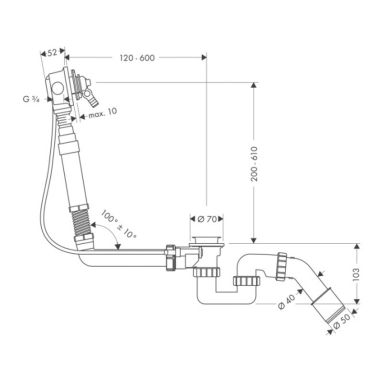 HANSGROHE Сифон для ванны с переливом 1 1/2" x 40/50 Exafill (58126180)