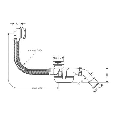 HANSGROHE Сифон для ванны с переливом 1 1/2" x 40/50 Flexaplus (58143000)