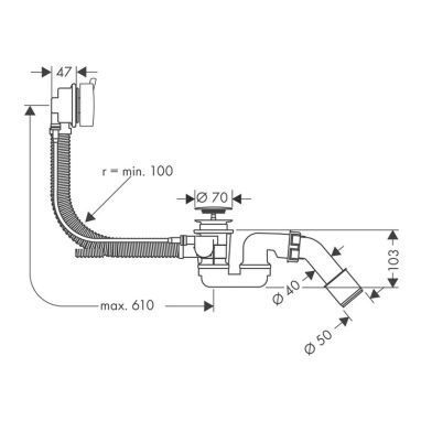 HANSGROHE Сифон для ванны с переливом 1 1/2" x 40/50 Flexaplus S (58150000)