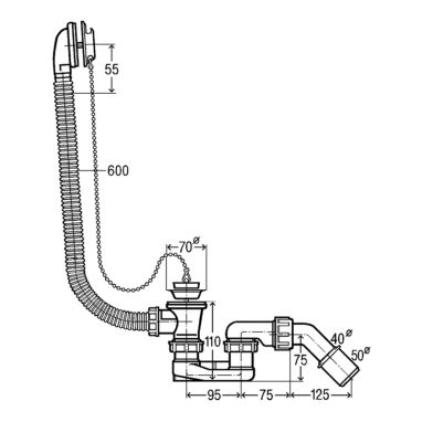 VIEGA Сифон для ванны с переливом Simplex 1 1/2" х 40/50 (573973)