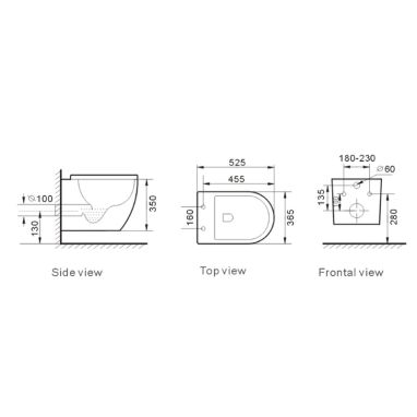 NEWARC Унитаз подвесной c крышкой и сиденьем Rimless Modern 3823B-M