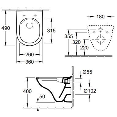 VILLEROY&BOCH Унитаз подвесной с сиденьем soft-close O.Novo (5688HR01)