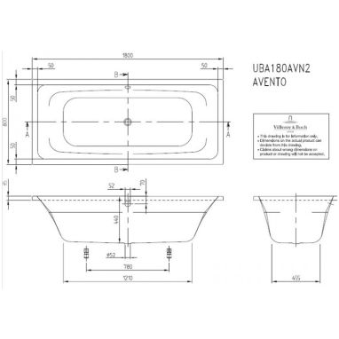 VILLEROY&BOCH Ванна акриловая Avento (UBA180AVN2V-01)