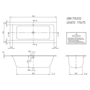 VILLEROY&BOCH Ванна акриловая Legato (UBA170LEG2V-01)
