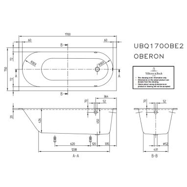 VILLEROY&BOCH Ванна квариловая + ножки Oberon (UBQ170OBE2V-01)